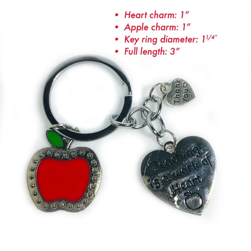 Teacher Appreciation Red Apple Charm Keychain with FREE Thank You Teacher Card